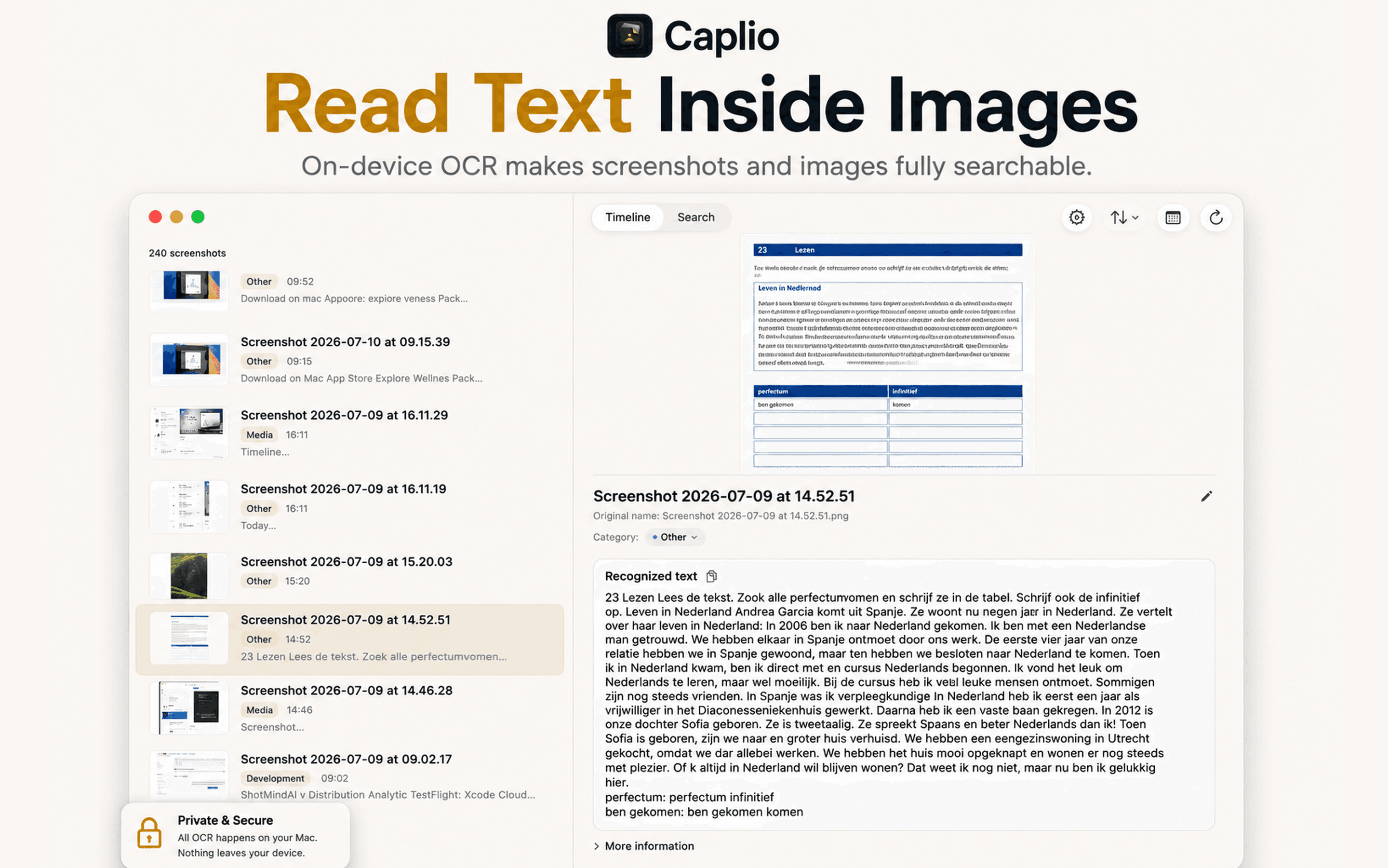 Caplio OCR search results