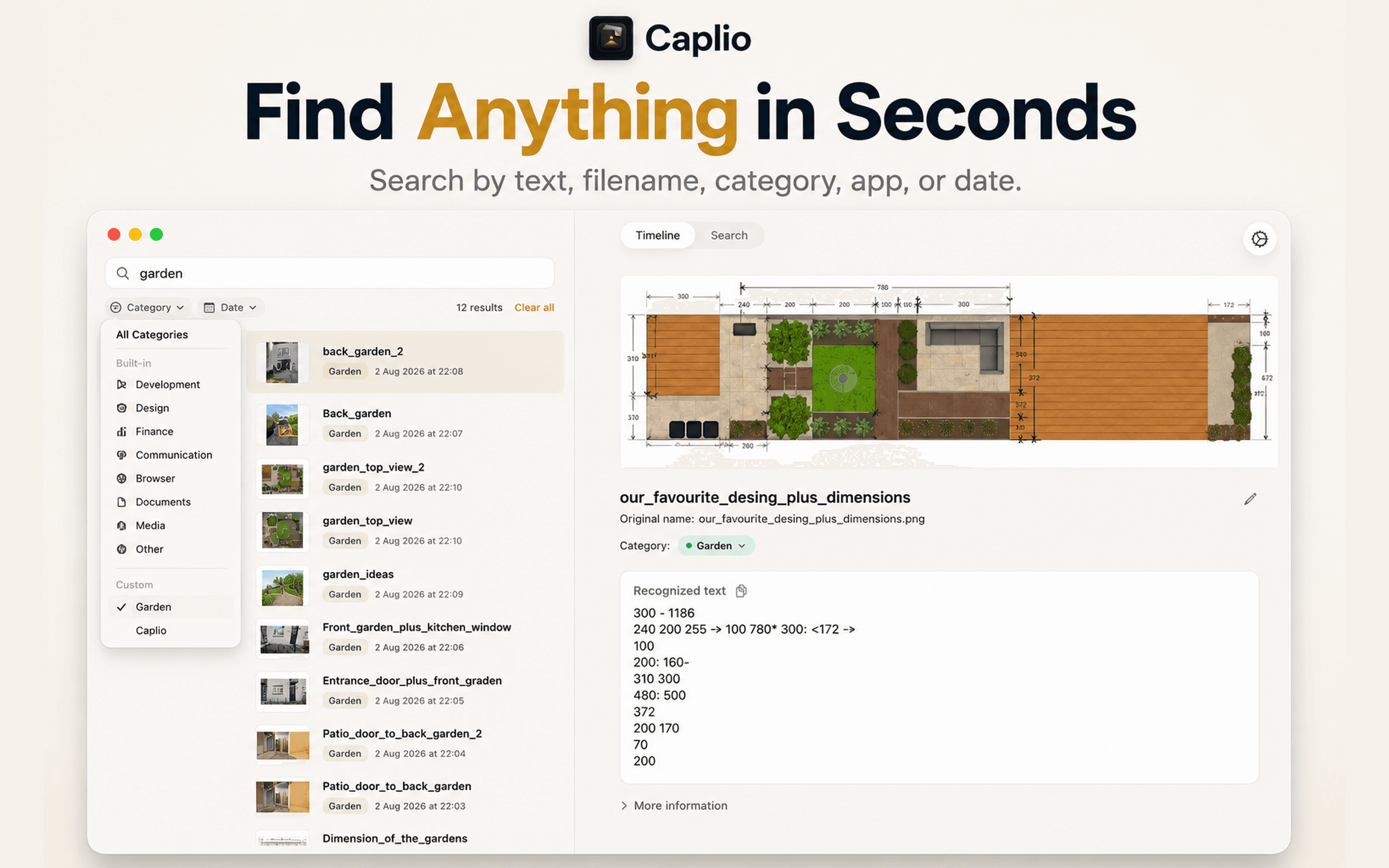 Caplio menu bar search